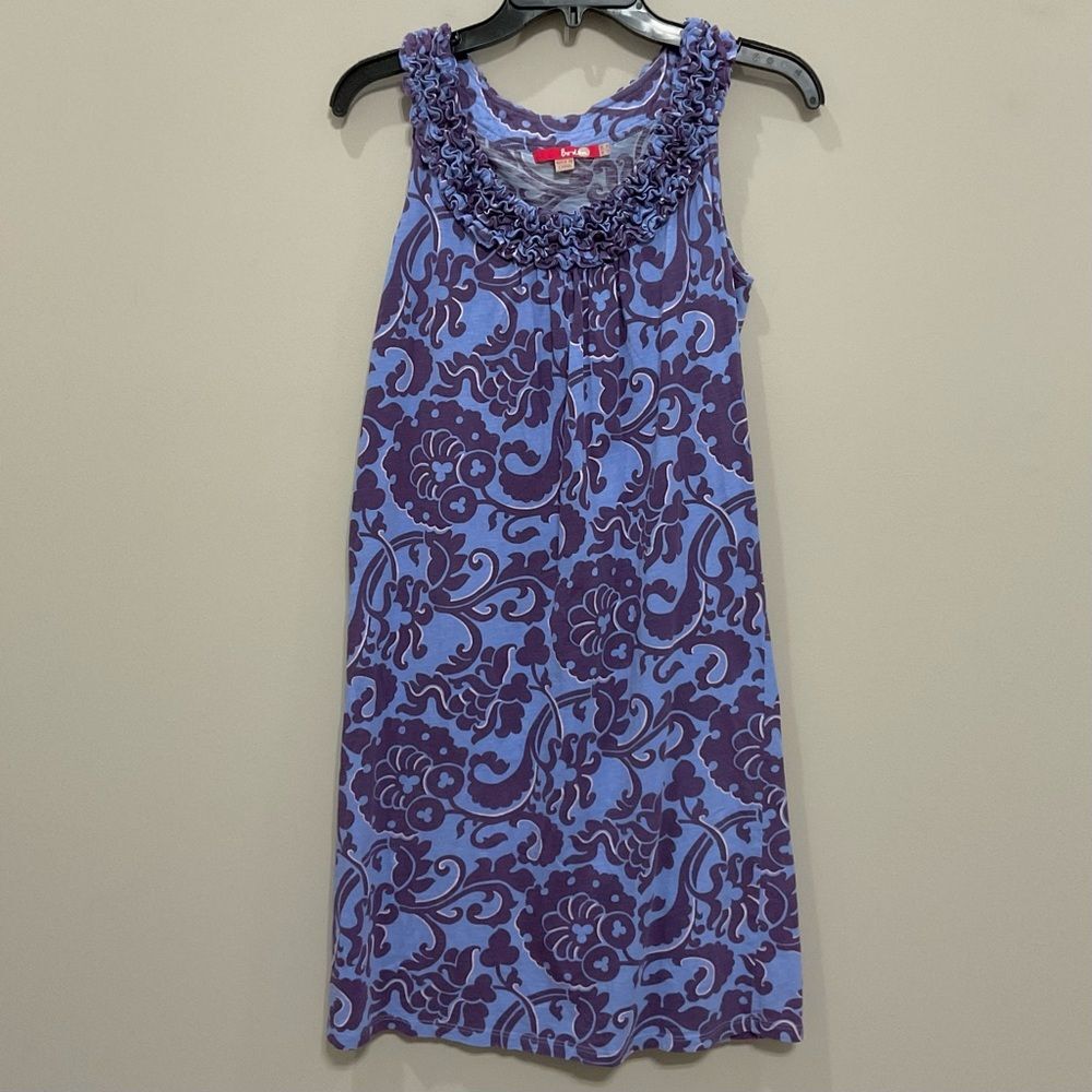 Boden Sleeveless Dress Sz 2 Ruffle Trim Knit Floral Print